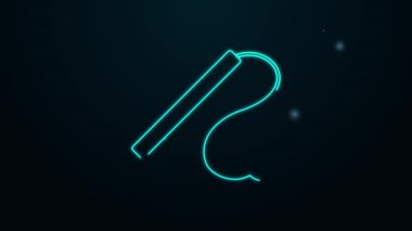 Parlayan neon hattı, siyah arka planda izole edilmiş evcil kedi oyuncak ikonu. 4K Video hareketli grafik canlandırması
