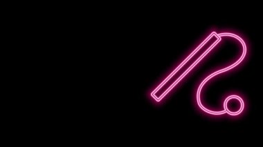 Parlayan neon hattı, siyah arka planda izole edilmiş evcil kedi oyuncak ikonu. 4K Video hareketli grafik canlandırması