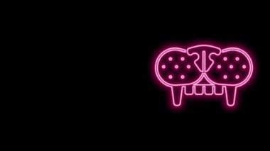 Parlayan neon çizgisi kedi dişi simgesi siyah arkaplanda izole edildi. 4K Video hareketli grafik canlandırması