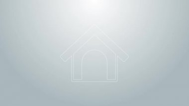 Mavi çizgi köpek evi simgesi gri arkaplanda izole edildi. Köpek kulübesi. 4K Video hareketli grafik canlandırması