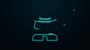 Siyah arka planda izole edilmiş şapka ikonu ile parlayan neon hattı arıcısı. Özel koruyucu üniforma. 4K Video hareketli grafik canlandırması