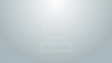 Gri arka planda izole edilmiş şapka ikonuna sahip mavi çizgi arıcısı. Özel koruyucu üniforma. 4K Video hareketli grafik canlandırması