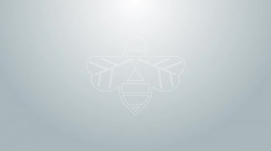 Mavi çizgi Arı simgesi gri arkaplanda izole edildi. Tatlı doğal yemek. Bal arısı ya da kanat sembollü apis. Uçan böcek. 4K Video hareketli grafik canlandırması