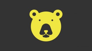 Sarı Ayı baş simgesi gri arkaplanda izole edildi. 4K Video hareketli grafik canlandırması