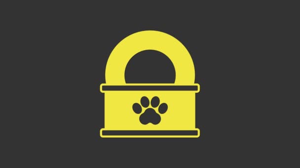 Gelbe Konserven-Ikone auf grauem Hintergrund. Futter für Tiere. Haustierfutter kann. 4K Video Motion Grafik Animation — Stockvideo
