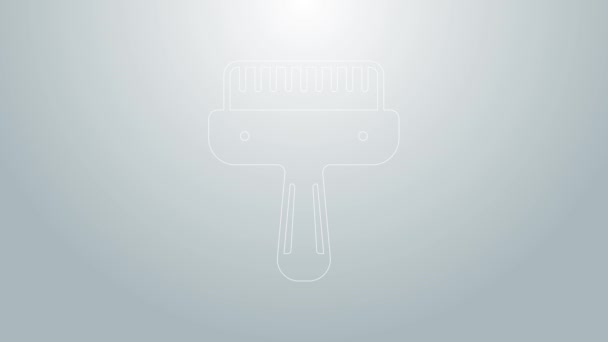 Ligne bleue Brosse à cheveux pour chien et chat icône isolée sur fond gris. Brosse pour fourrure d'animal. Accessoire pour animaux. Animation graphique de mouvement vidéo 4K — Video