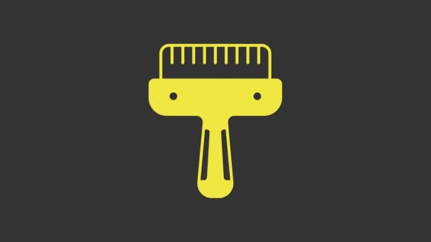 Yellow Hair brush for dog and cat icon isolated on grey background. Brush for animal fur. Pet accessory. 4K Video motion graphic animation — Stock Video
