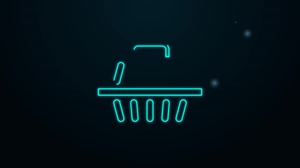 Glowing neon line Pet carry case icon isolated on black background. Carrier for animals, dog and cat. Container for animals. Animal transport box. 4K Video motion graphic animation — Stock Video