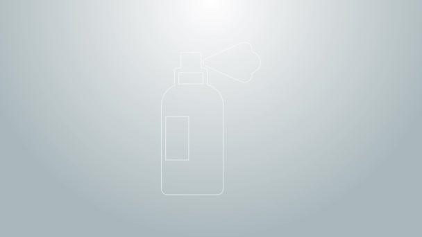 Blauwe lijn Pet shampoo icoon geïsoleerd op grijze achtergrond. Dieren verzorgingsteken. Hondenreinigingssymbool. 4K Video motion grafische animatie — Stockvideo