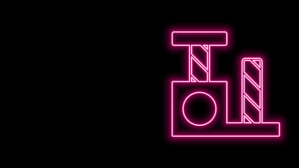 Leuchtende Neon-Linie Katzenkratzbaum mit Spielzeug-Symbol isoliert auf schwarzem Hintergrund. 4K Video Motion Grafik Animation — Stockvideo