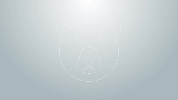 Línea azul Icono de la cabeza del oso aislado sobre fondo gris. Animación gráfica de vídeo 4K — Vídeo de stock