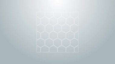 Mavi çizgi bal peteği simgesi gri arkaplanda izole edildi. Bal hücrelerinin sembolü. Tatlı doğal yemek. 4K Video hareketli grafik canlandırması