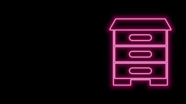 Siyah arka planda izole edilmiş arılar için parlayan neon hattı Kovan. Arı kovanı sembolü. Apiary ve arı yetiştiriciliği. Tatlı doğal yemek. 4K Video hareketli grafik canlandırması