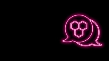 Parlayan neon hattı bal peteği simgesi siyah arkaplanda izole edildi. Bal hücrelerinin sembolü. Tatlı doğal yemek. 4K Video hareketli grafik canlandırması