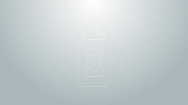 Mavi çizgi kavanoz bal ikonu gri arkaplanda izole edildi. Yiyecek bankası. Tatlı doğal gıda sembolü. 4K Video hareketli grafik canlandırması