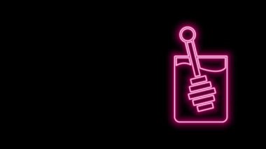 Parlayan neon hattı Bal Dipper çubuğu simgesi siyah arkaplanda izole edildi. Tatlı kepçe. 4K Video hareketli grafik canlandırması