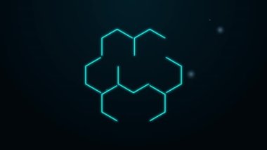 Parlayan neon hattı bal peteği simgesi siyah arkaplanda izole edildi. Bal hücrelerinin sembolü. Tatlı doğal yemek. 4K Video hareketli grafik canlandırması