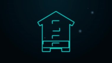 Siyah arka planda izole edilmiş arılar için parlayan neon hattı Kovan. Arı kovanı sembolü. Apiary ve arı yetiştiriciliği. Tatlı doğal yemek. 4K Video hareketli grafik canlandırması