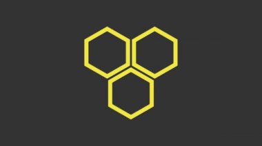 Sarı Bal Tarağı simgesi gri arkaplanda izole edildi. Bal hücrelerinin sembolü. Tatlı doğal yemek. 4K Video hareketli grafik canlandırması