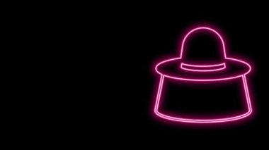 Siyah arka planda izole edilmiş şapka ikonu ile parlayan neon hattı arıcısı. Özel koruyucu üniforma. 4K Video hareketli grafik canlandırması