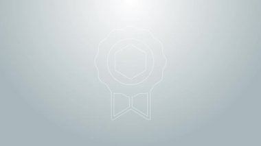 Mavi çizgi bal ödülü ikonu gri arkaplanda izole edildi. Bal madalyası. 4K Video hareketli grafik canlandırması