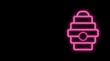Siyah arka planda izole edilmiş arılar için parlayan neon hattı Kovan. Arı kovanı sembolü. Apiary ve arı yetiştiriciliği. Tatlı doğal yemek. 4K Video hareketli grafik canlandırması