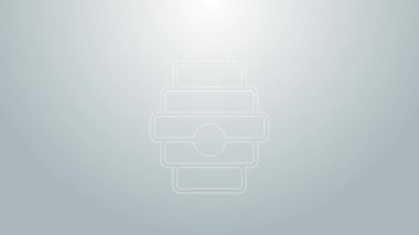 Arı kovanı için mavi çizgi gri arka planda izole edilmiş. Arı kovanı sembolü. Apiary ve arı yetiştiriciliği. Tatlı doğal yemek. 4K Video hareketli grafik canlandırması