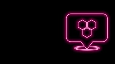 Parlayan neon hattı bal arısı konumu haritası pin imleci simgesi siyah arkaplanda izole edildi. Çiftlik hayvanı haritası işaretçisi. 4K Video hareketli grafik canlandırması