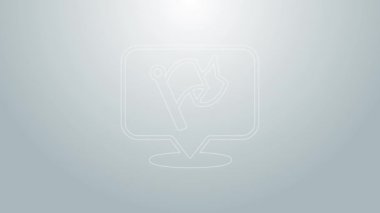 Mavi çizgi bayrak simgesi gri arkaplanda izole edildi. Zafer, kazanmak ve zorluk konseptini fethetmek. 4K Video hareketli grafik canlandırması