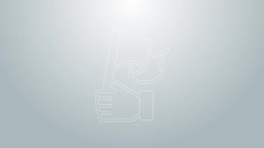 Mavi Hat El, gri arka planda bayrak simgesini tutuyor. Zafer, kazanmak ve zorluk konseptini fethetmek. 4K Video hareketli grafik canlandırması