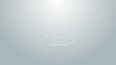 Mavi Hat El, gri arka planda izole edilmiş bir insan simgesini arıyor. İşe alım ya da seçim konsepti. Çalışanları ve işi ara. 4K Video hareketli grafik canlandırması