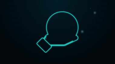 Parlayan neon hattı. Dünya 'nın simgesini tutan insan eli. Siyah arka planda izole edilmiş. Dünya kavramını sakla. 4K Video hareketli grafik canlandırması