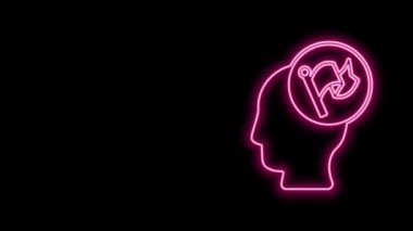 Parlayan neon çizgisi. El, siyah arka planda izole edilmiş bayrak simgesini tutuyor. Zafer, kazanmak ve zorluk konseptini fethetmek. 4K Video hareketli grafik canlandırması