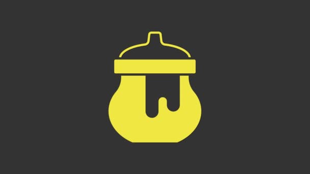 Жовтий джар медової ікони ізольовані на сірому фоні. Продовольчий банк. Солодкий символ натуральної їжі. 4K Відео рух графічна анімація — стокове відео