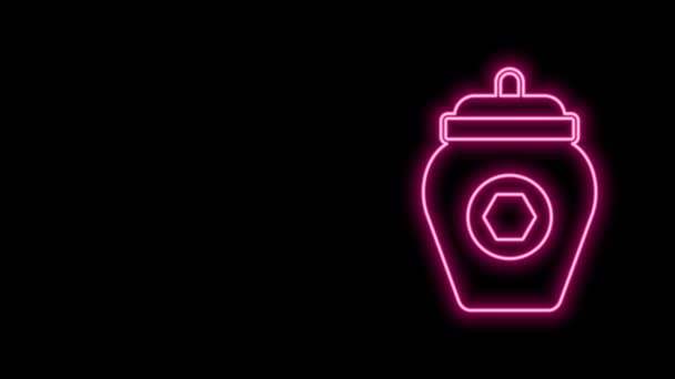 Świecąca neonowa linia Słoik ikony miodu odizolowany na czarnym tle. Bank żywności. Słodkie naturalne jedzenie. 4K Animacja graficzna ruchu wideo — Wideo stockowe