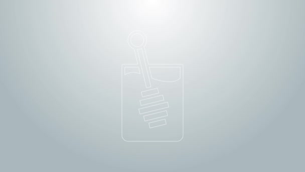 Modrá čára Honey Dipper hůl ikona izolované na šedém pozadí. Medová naběračka. Grafická animace pohybu videa 4K — Stock video
