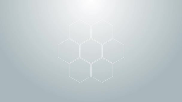 Blue line Honeycomb icon isolated on grey background. Honey cells symbol. Sweet natural food. 4K Video motion graphic animation — Stock Video