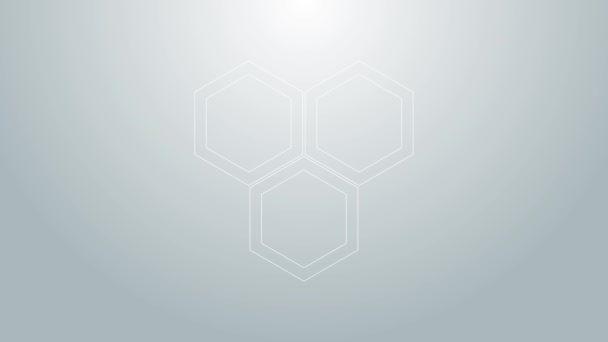 Blue line Honeycomb icon isolated on grey background. Honey cells symbol. Sweet natural food. 4K Video motion graphic animation — Stock Video