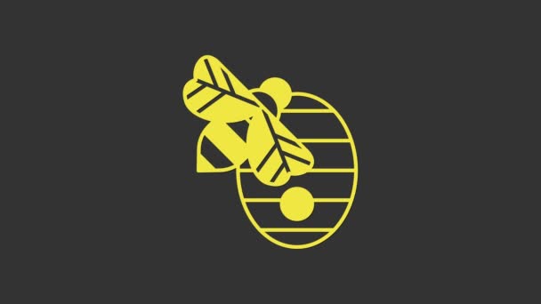 Ruche jaune pour les abeilles icône isolée sur fond gris. Symbole de ruche. L'apiculture et l'apiculture. Nourriture naturelle douce. Animation graphique de mouvement vidéo 4K — Video