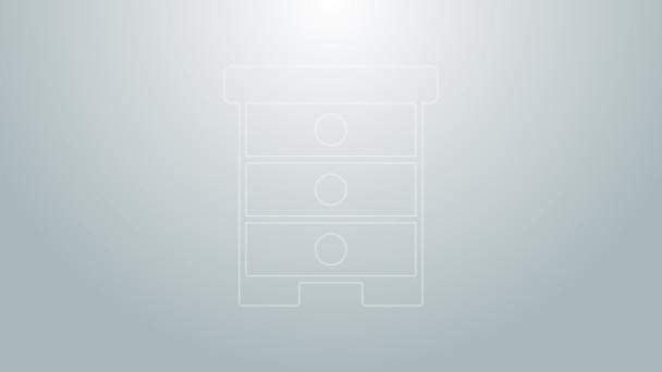 Blå linje kupa för bin ikon isolerad på grå bakgrund. Bikupans symbol. Bikupa och biodling. Söt naturlig mat. 4K Video motion grafisk animation — Stockvideo