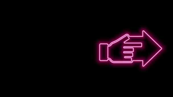Glowing neon line Hand with pointing finger with arrow icon isolated on black background. Business vision and target. Concept business finance, character, leader. 4K Video motion graphic animation — Stock Video