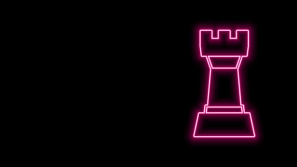 Zářící neonová čára Ikona šachů izolovaná na černém pozadí. Obchodní strategie. Hra, management, finance. Grafická animace pohybu videa 4K — Stock video