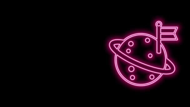 Linha de néon brilhante Lua com ícone de bandeira isolado no fundo preto. Animação gráfica em movimento de vídeo 4K — Vídeo de Stock