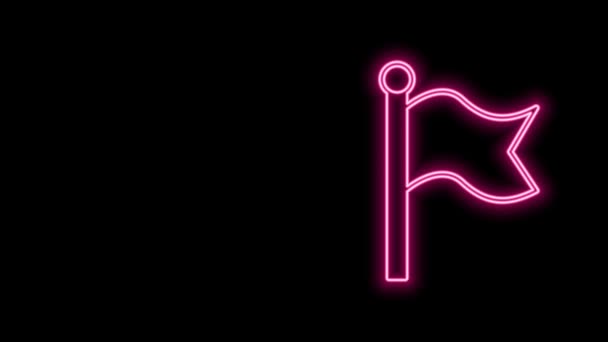 Gloeiende neon lijn Vlag pictogram geïsoleerd op zwarte achtergrond. Overwinning, winnen en overwinnen tegenspoed concept. 4K Video motion grafische animatie — Stockvideo