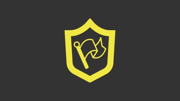 Gelbes Schild mit Fahnensymbol auf grauem Hintergrund. Sieg, Sieg und Sieg über Widrigkeiten. 4K Video Motion Grafik Animation — Stockvideo