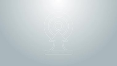 Gri arkaplanda ok simgesi olan mavi çizgi hedefi. Dart tahtası işareti. Okçuluk tahtası simgesi. Dartboard işareti. İş hedefi kavramı. 4K Video hareketli grafik canlandırması