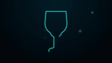 Siyah zemin üzerinde parlayan neon çizgisi şarap cam ikonu izole edilmiş. Şarap kadehi işareti. 4K Video hareketli grafik canlandırması