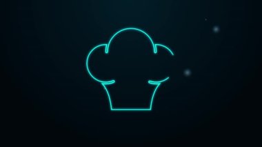 Parlayan neon hattı Şef şapkası simgesi siyah arkaplanda izole edildi. Aşçılık sembolü. Aşçı şapkası. 4K Video hareketli grafik canlandırması