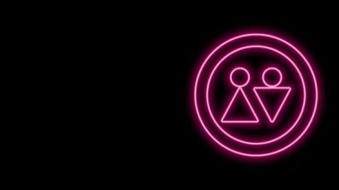 Parlayan neon hattı tuvalet ikonu siyah arkaplanda izole edildi. Tuvalet tabelası. Lavaboda. 4K Video hareketli grafik canlandırması