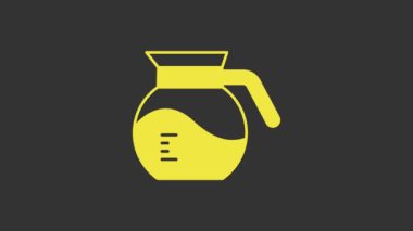 Sarı kahve demliği simgesi gri arkaplanda izole edilmiş. 4K Video hareketli grafik canlandırması